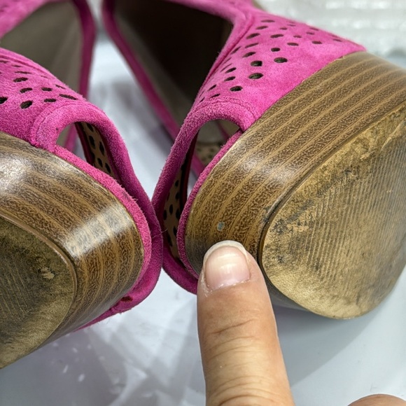 (N8) ENZO Sully Pink Suede Laser Cut Platform Heels Women's Size 8.5 - Picture 13 of 15